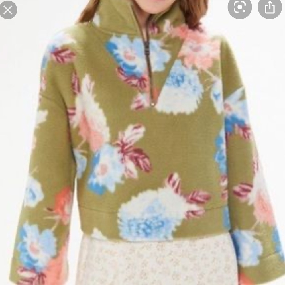 Urban Outfitters Torrance Floral Sherpa Fleece Cropped Quarter Zip Pullover - Picture 6 of 8